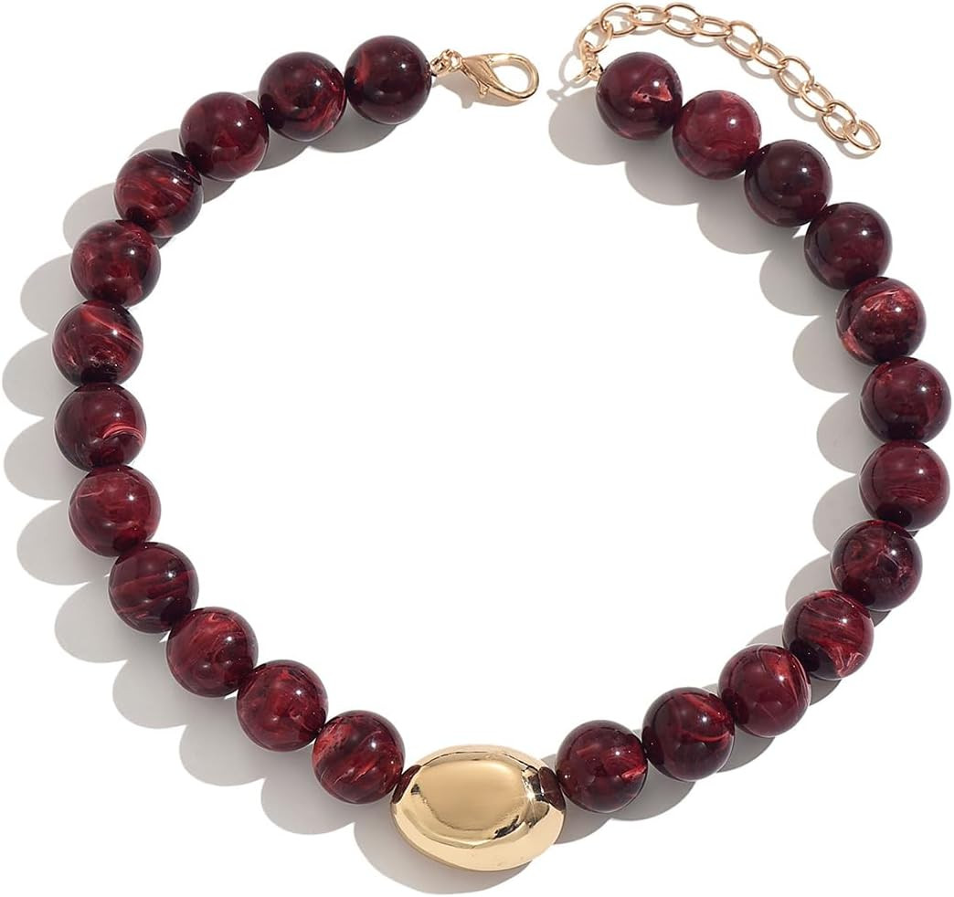 QiaTsed Acrylic Necklace for Women Chunky Beaded Necklace Vintage Boho Short Choker Necklace Ideal Jewelry Gift for Women | Amazon (US)