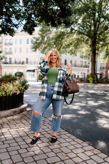 Plus size Abercrombie outfit perfect for a casual day out! Wearing an XL in the bodysuit an XXL in the button-front top, and a 35 in the jeans! Abercrombie is 30% when signed into your myAbercrombie account + an extra 15% off with code CYBERAF at checkout! 

#LTKsalealert #LTKCyberweek #LTKcurves