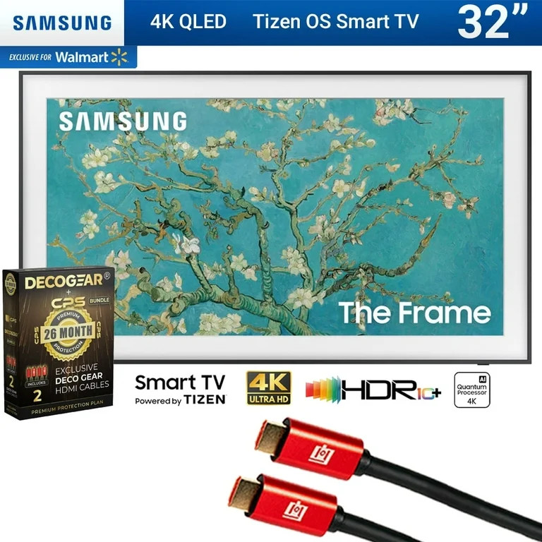 Samsung QN32LS03CB 32 inch The Frame QLED HDR 4K Smart TV Bundle with 2 YR CPS Enhanced Protectio... | Walmart (US)