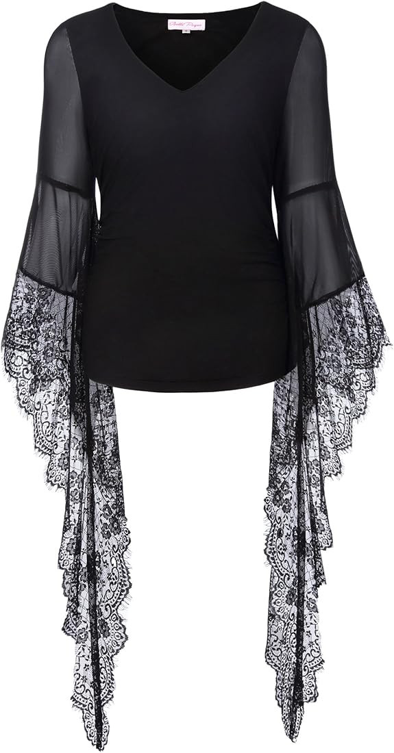 Womens Vintage Gothic Shirt Splice Sheer Sleeve Irregular Top Blouse | Amazon (US)
