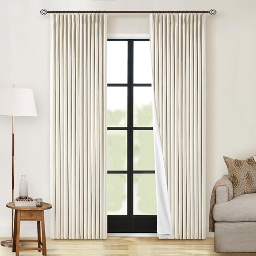 Beige Linen Pinch Pleat Blackout Curtains 84 Inch Length 2 Panels 100% Black Out Curtains with Hooks Rings Track Back Tab for Bedroom Living Room Darkening Soundproof Pinch Pleated Drapes 2 Layer | Amazon (US)