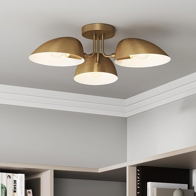 Nathan James Argo Semi Mount Flush Ceiling Light, 3-Lights Modern Retro Lighting with Black Round... | Amazon (US)