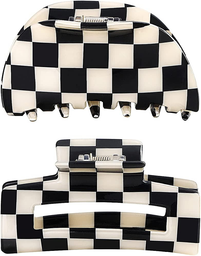 TODEROY Checker Claws Tortoise Barrettes Claw Clips for Women No-Slip Grip Lattice Design Hair Ja... | Amazon (US)