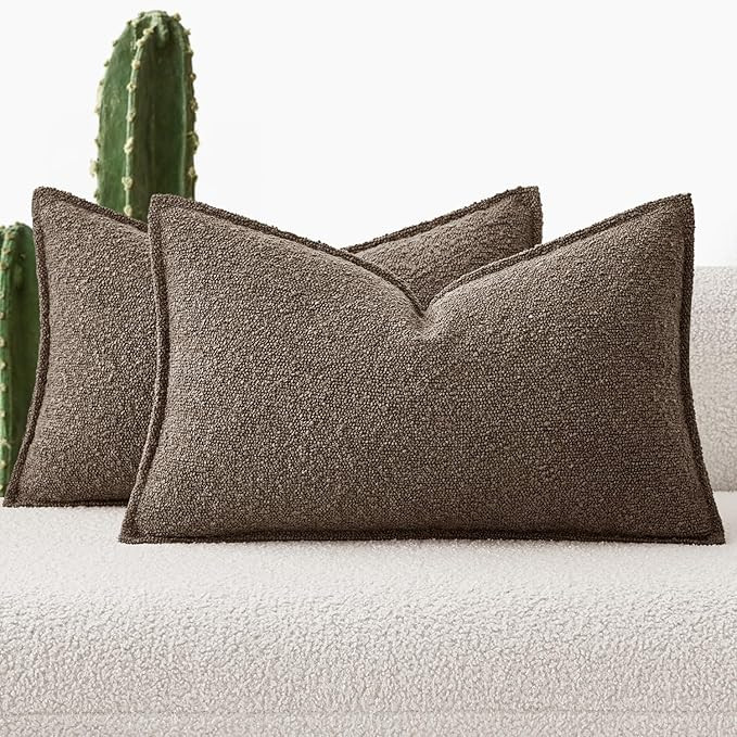 MIULEE Pack of 2 Decorative Textured Boucle Throw Pillow Covers 12x20 Inch Dark Brown Broadside T... | Amazon (US)