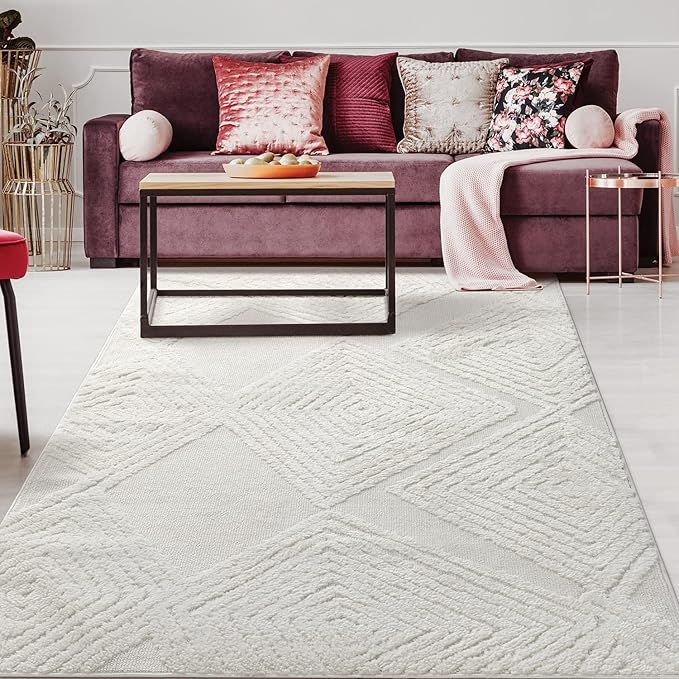 Antep Rugs Palafito 6x9 Geometric Shag Diamond High-Low Pile Textured Indoor Area Rug (White, 6'7... | Amazon (US)