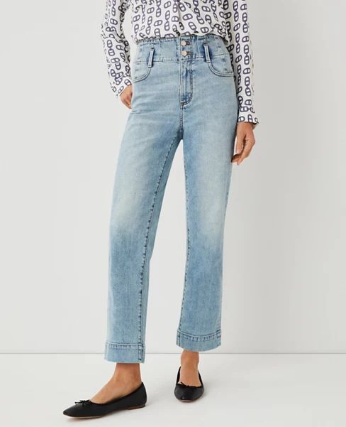 Quarter Pocket High Rise Corset Easy Straight Jeans in Classic Indigo Wash | Ann Taylor (US)