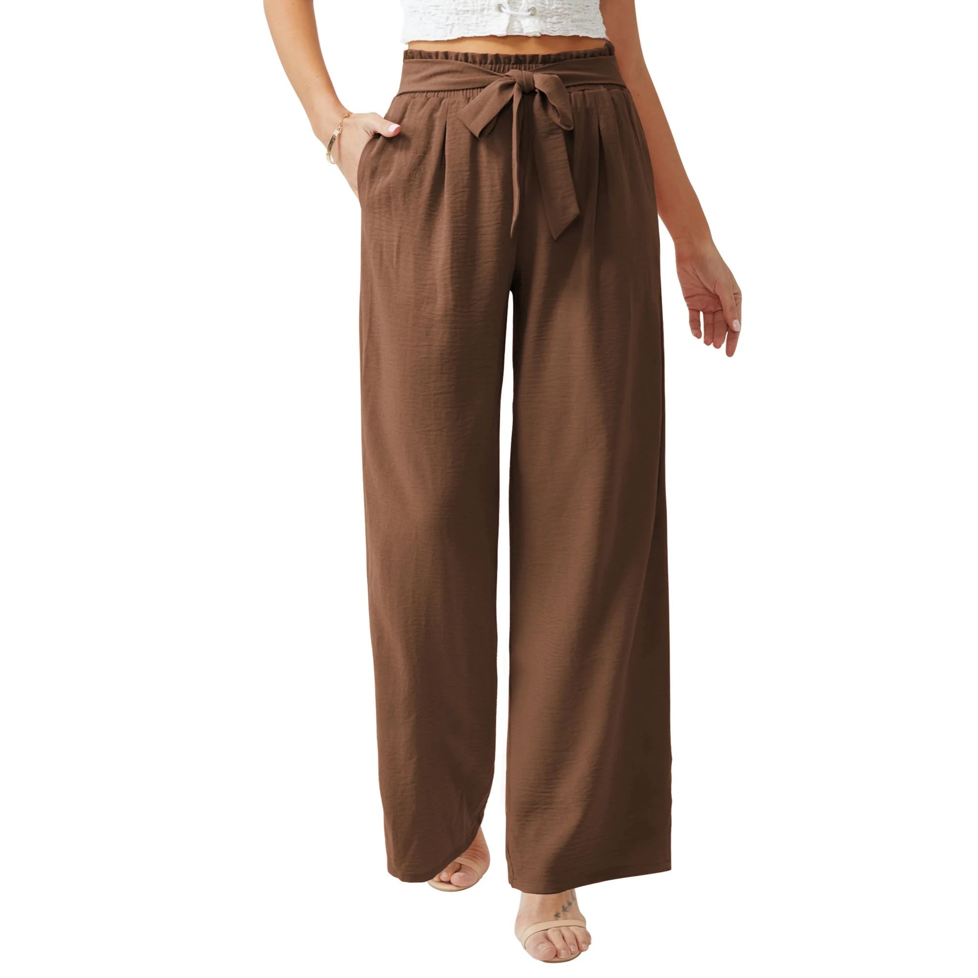Anygrew Women Casual Wide Leg Pants High Waisted Business Work Casual Pants Loose Flowy Beach Pal... | Walmart (US)