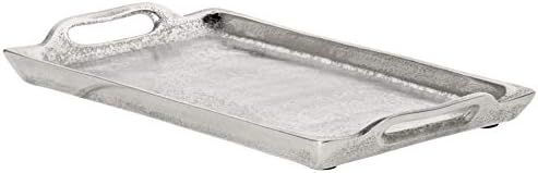Red Co. Antique Silver Texture Hammered Rectangle Metal Decorative Bar/Vanity/Serving Tray with H... | Amazon (US)