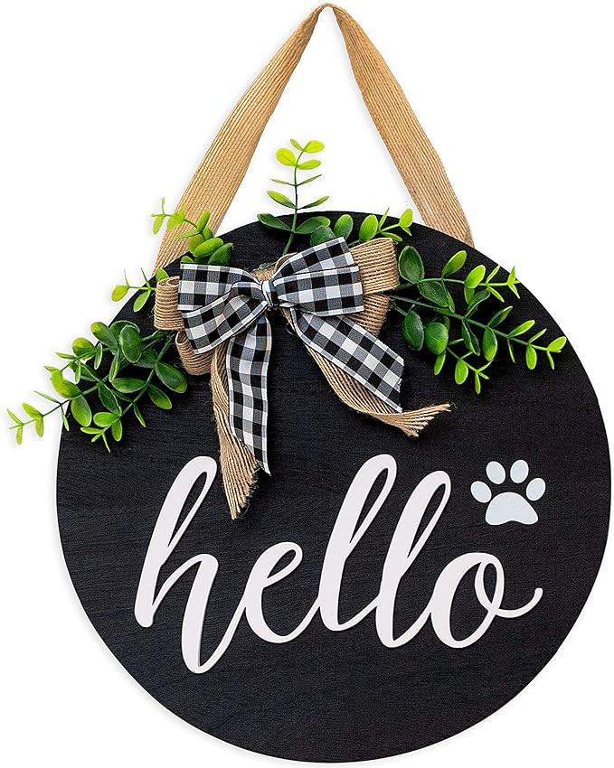 Hello Sign for Front Door Decor - Front Porch Decor - Rustic Hello Door sign with cute paw print-... | Amazon (US)