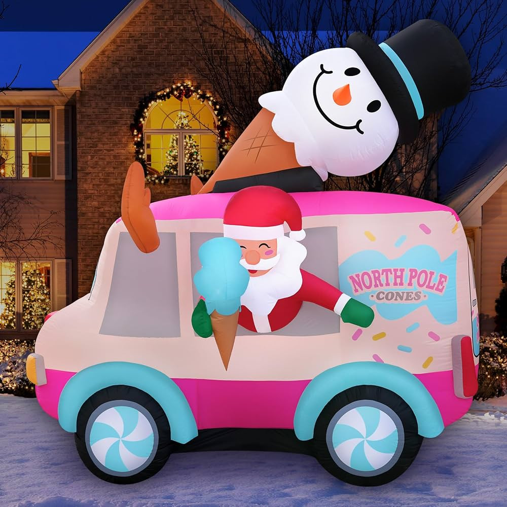 Holidayana Christmas Inflatables Large 8ft Tall Santa Ice Cream Truck - Inflatable Outdoor Christ... | Amazon (US)
