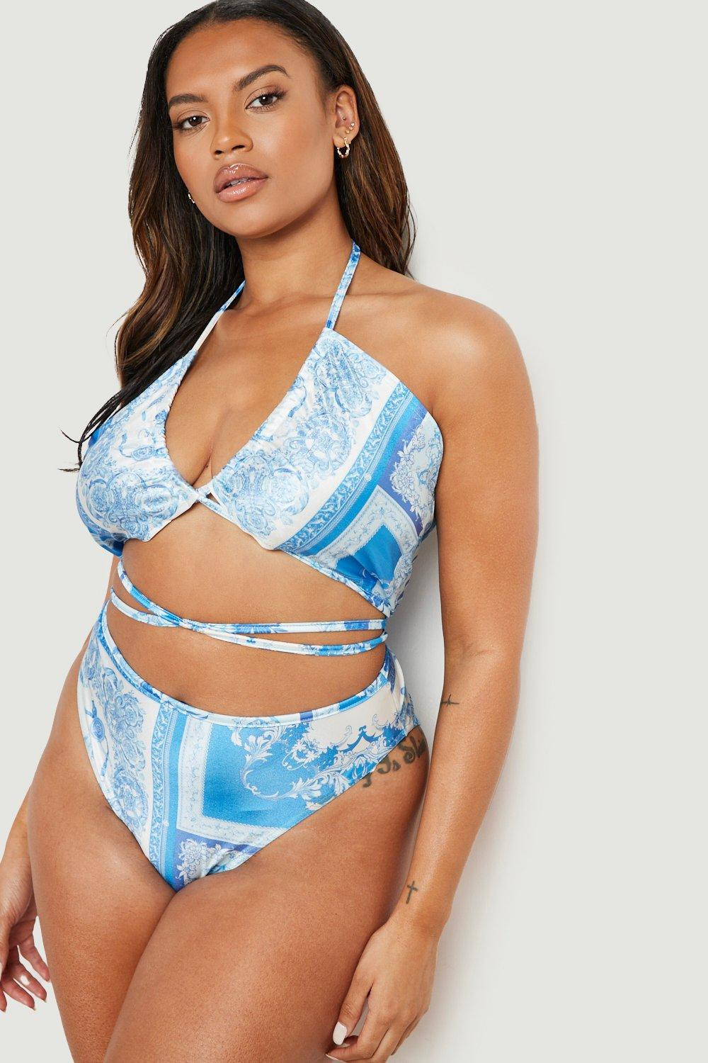 Plus Scarf Print Strappy Bikini Top | Boohoo.com (US & CA)