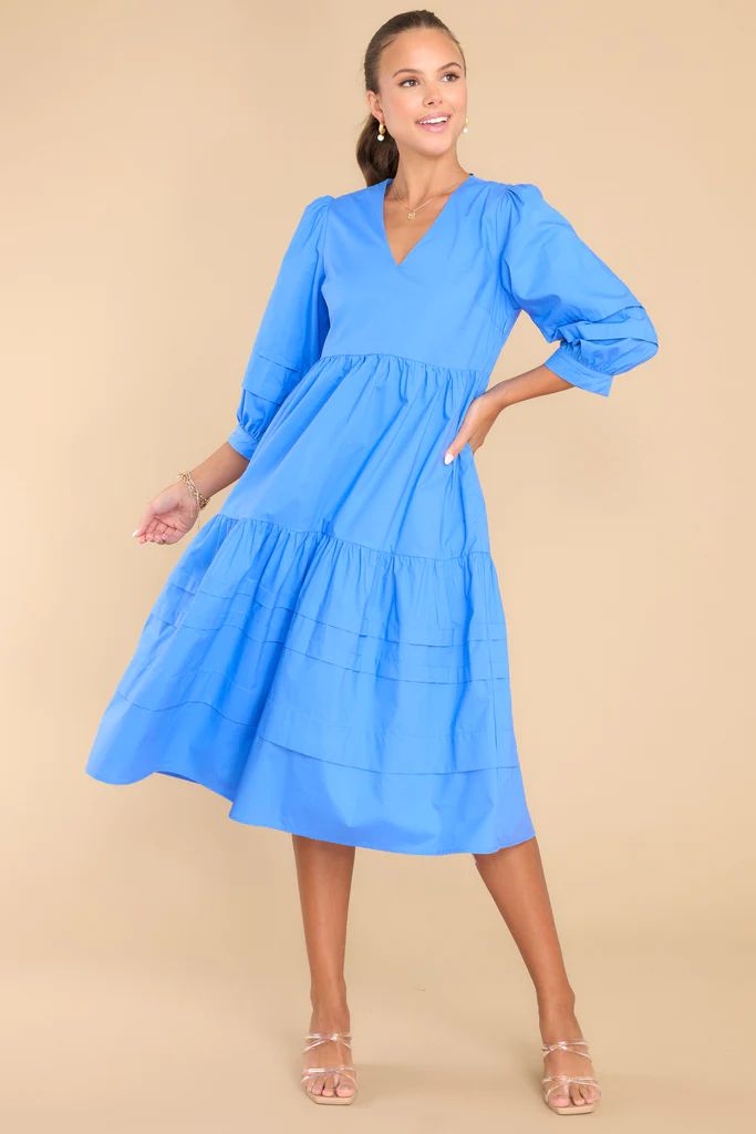 Cozy And Carefree Super Sonic Blue Midi Dress | Red Dress 