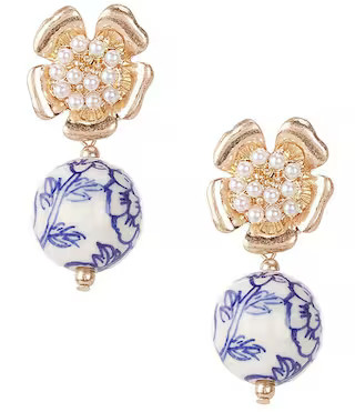 Southern Living Flower Pearl Chinoiserie Statement Bead Drop Earrings | Dillard's | Dillard's