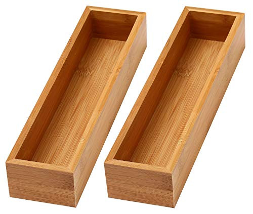 YBM HOME Bamboo Drawer Organizer Storage Box for Kitchen Drawer, Junk Drawer, Office, Bedroom, Children Room, Craft, Sewing, and Bathroom, 2 Pack 3x12x2 inch | Amazon (US)