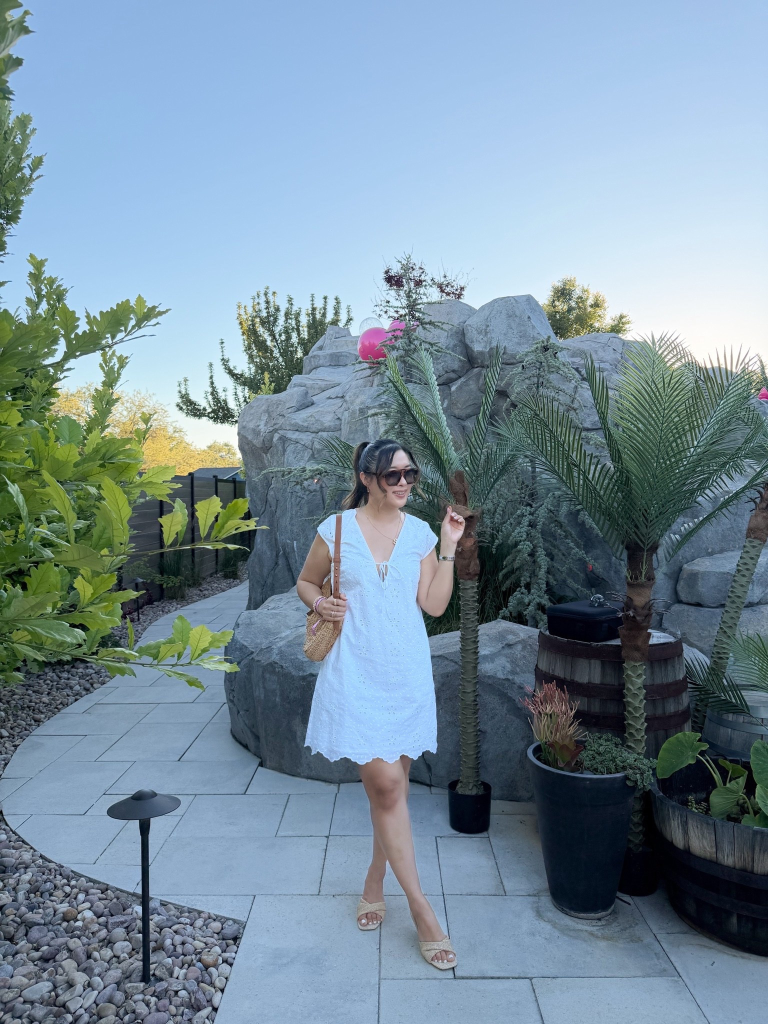 Girls night out outfit for a white party
Eyelet dress: Small
