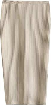 SheIn Women's Basic Plain Stretchy Ribbed Knit Split Full Length Skirt | Amazon (US)