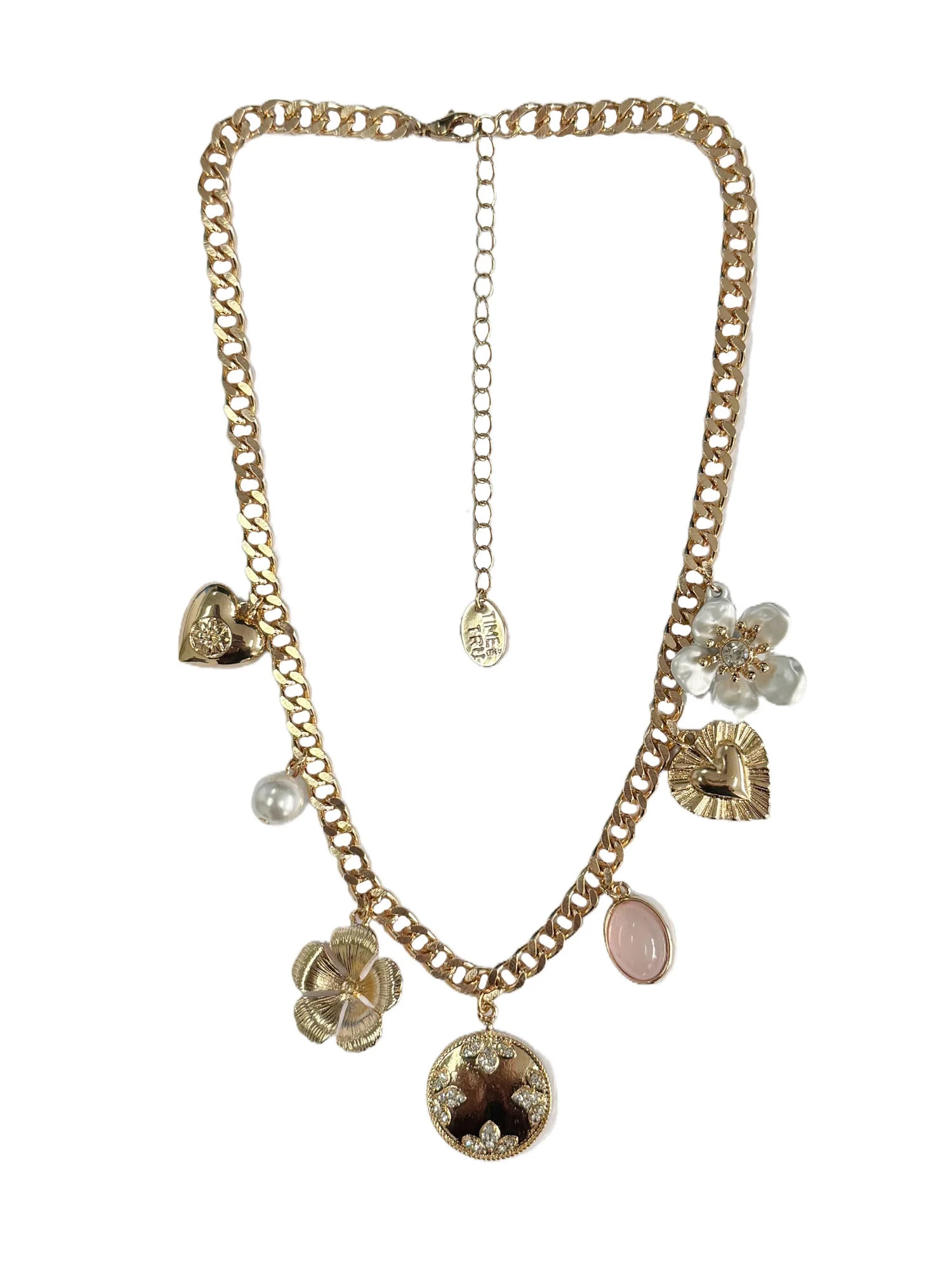 Time and Tru Flower and Heart Charm Necklace with Pink and Gold Charms | Walmart (US)