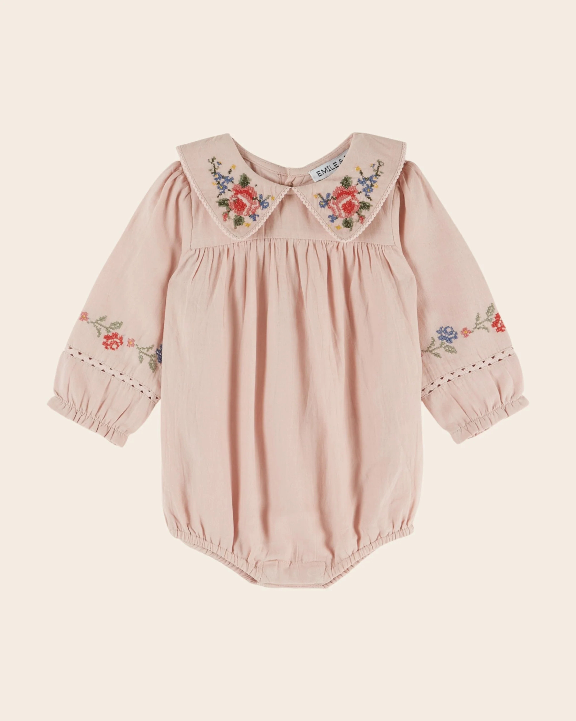 Emile et Ida Rose Cross-Stitch Baby Romper | Shop.app