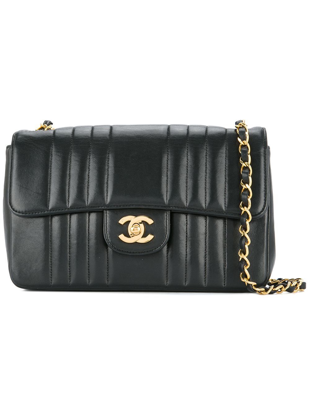 Chanel Vintage striped stitch flap bag - Black | FarFetch US