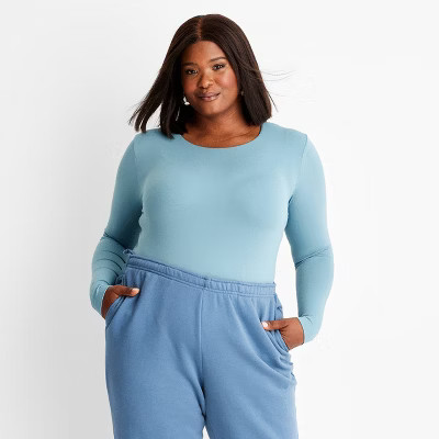Women's Long Sleeve Seamless Bodysuit - A New Day™ Teal 1X | Target