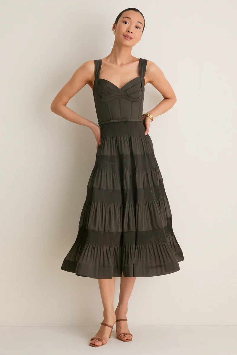 Olive Pleated Draped Midi Dress | Tuckernuck (US)