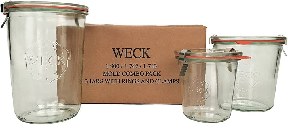 WECK Mold Jar Combo Pack- (1) 900, (1) 742, (1) 743, (3) glass lids, (3) rubber rings and (6) cla... | Amazon (CA)