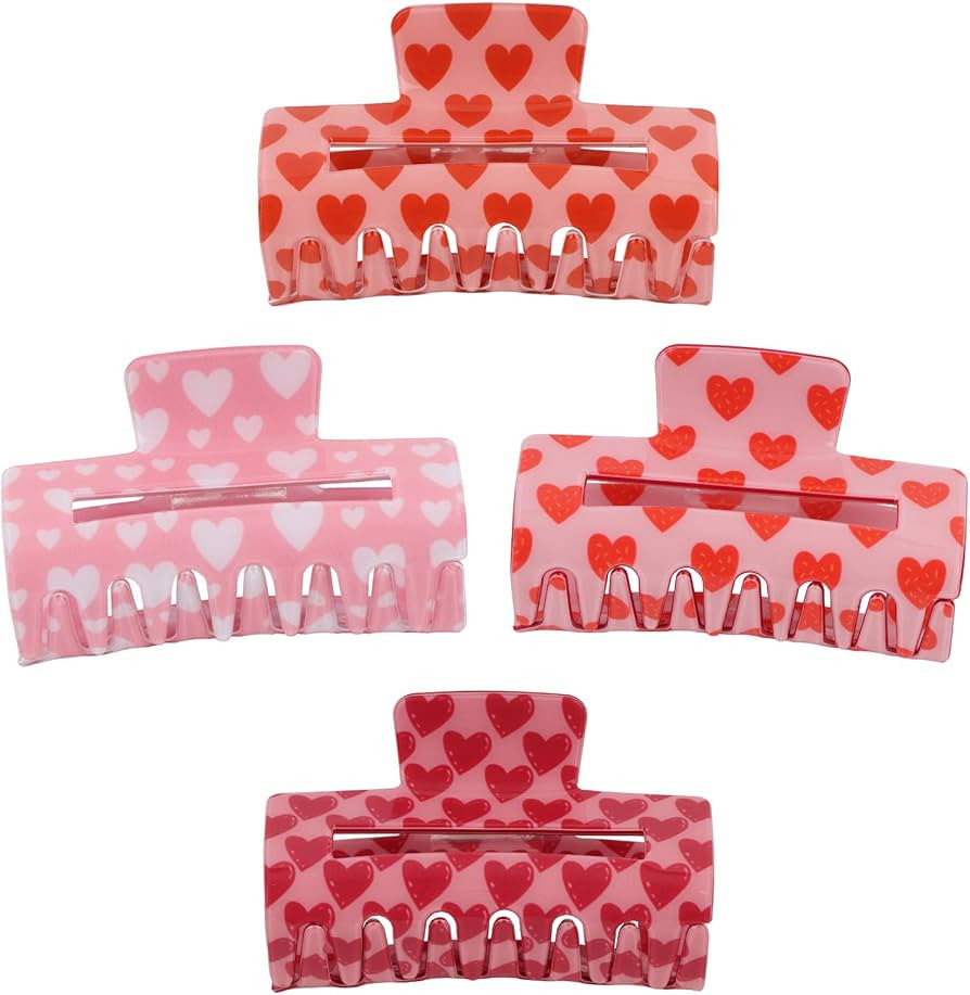 4 PCS Valentines Day Heart Hair Clips for Women Hair Claw Clips for Thick Hair Valentines Day Gif... | Amazon (US)