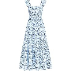 dowerme Summer Dresses for Women 2026 Casual Ruffle Smocked Tiered A-Line Boho Floral Maxi Beach ... | Amazon (US)