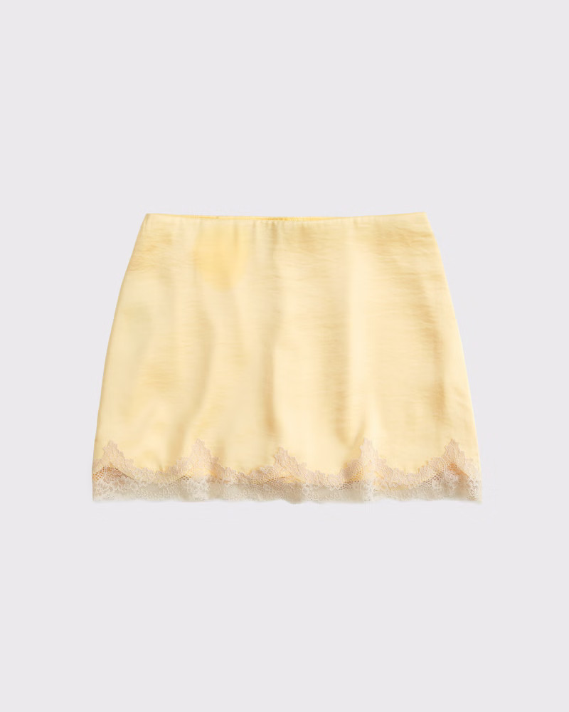 Women's High Rise Satin Lace-Hem Mini Skirt | Women's New Arrivals | Abercrombie.com | Abercrombie & Fitch (US)