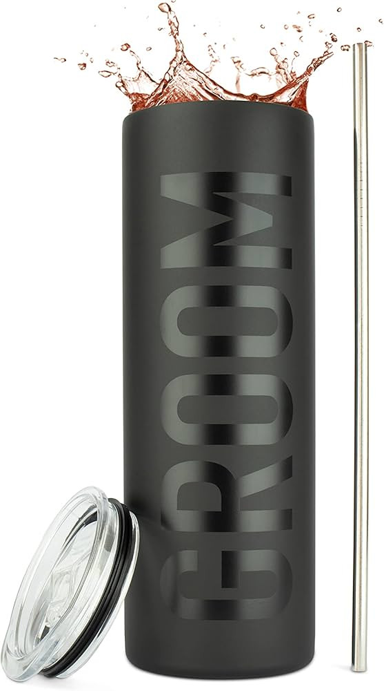 JENVIO Groomsman Gifts - 20oz Steel Matte Black Travel Tumbler/Mug for Coffee or Cold Drinks - Va... | Amazon (US)
