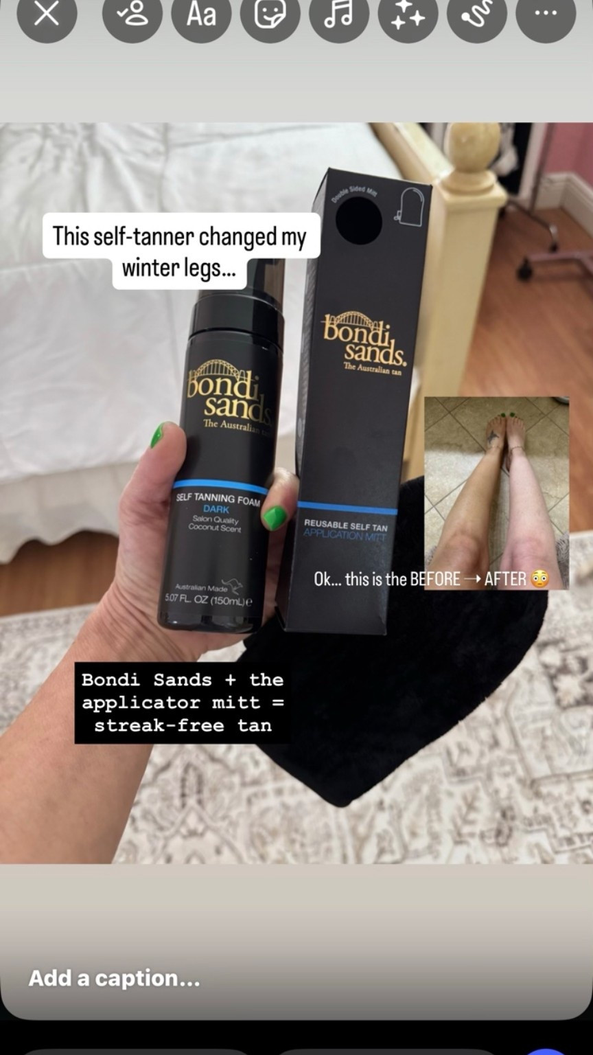 Winter legs → fixed 😅

I tried the Bondi Sands self-tanner with the applicator mitt and the color came out really natural. No streaks and super easy to apply. Perfect little glow when your legs still look like winter.

Follow me for daily finds you can shop right here on LTK.

#LTKBeauty #LTKselfcare #LTKdayinmylife