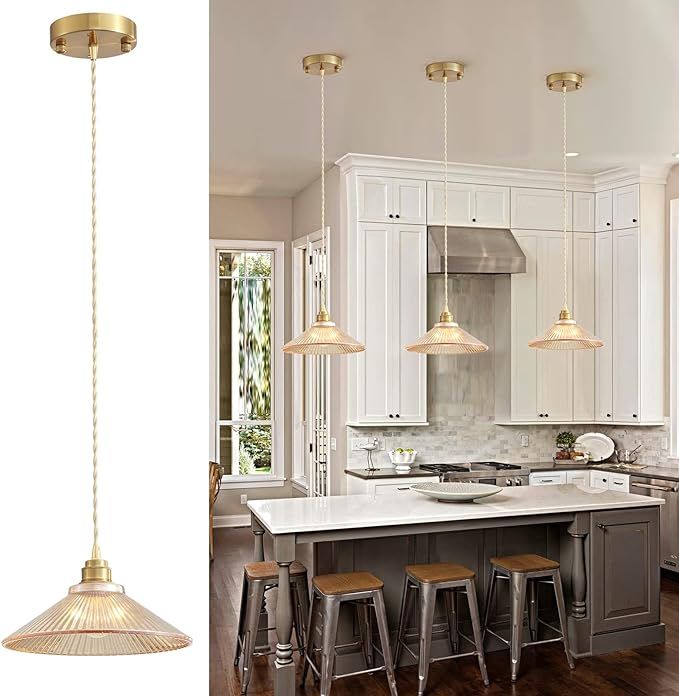 Glod Pendant Light Fixture for Kitchen Island, Modern Hanging Lamp for Dinning Room, Adjustable H... | Amazon (US)