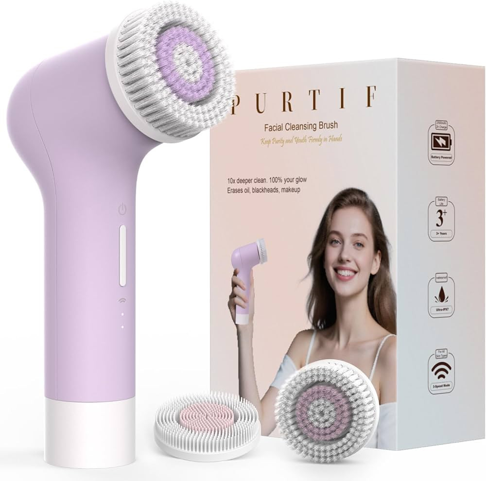 PURTIF Electric Facial Cleansing Brush,Rechargeable Silicone Face Scrubber exfoliator,3 Speeds,Wa... | Amazon (US)
