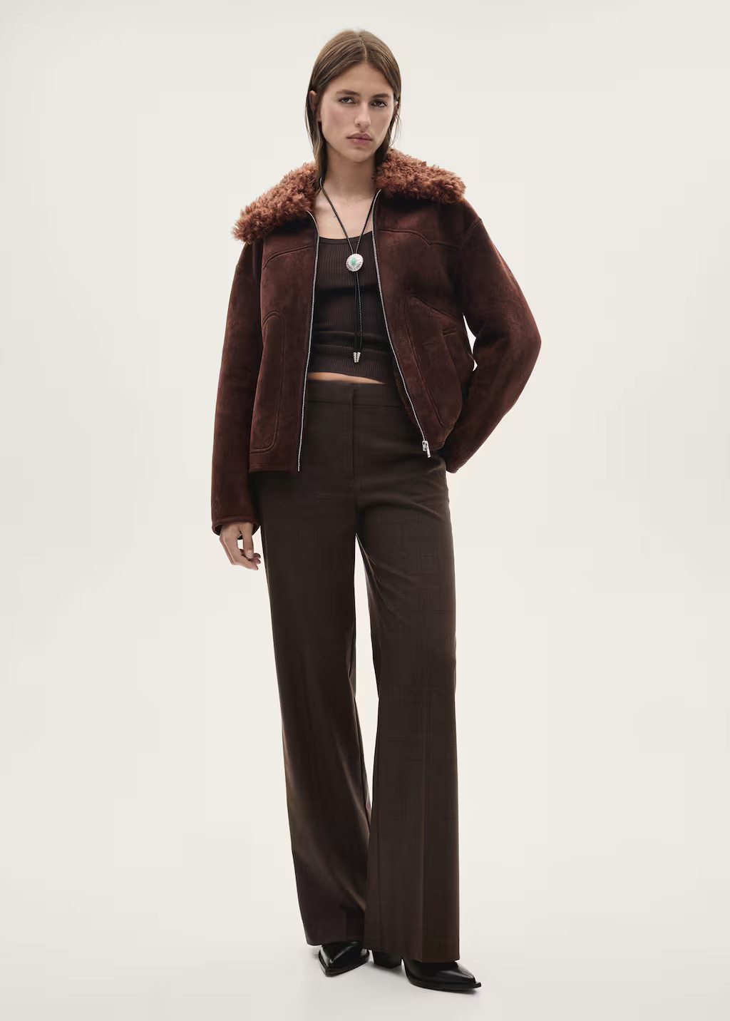 Suede-effect jacket with fleece collar brown - Women - S - MANGO | Mango (US/MX/AU)