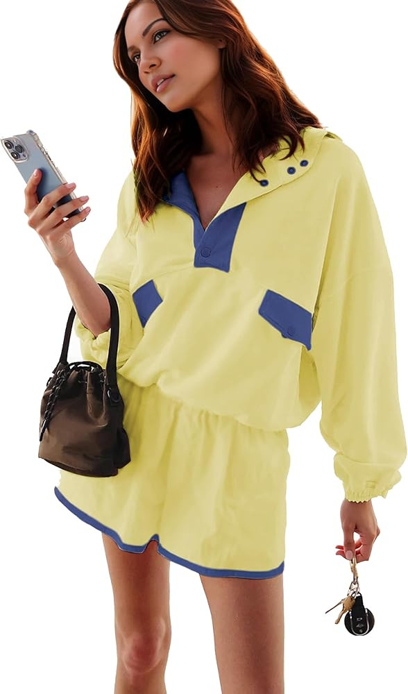 Women's Two Piece Short Sets Summer Lounge Sweatsuits Long Sleeve Outfits Travel Tracksuit with Pocket | Amazon (US)