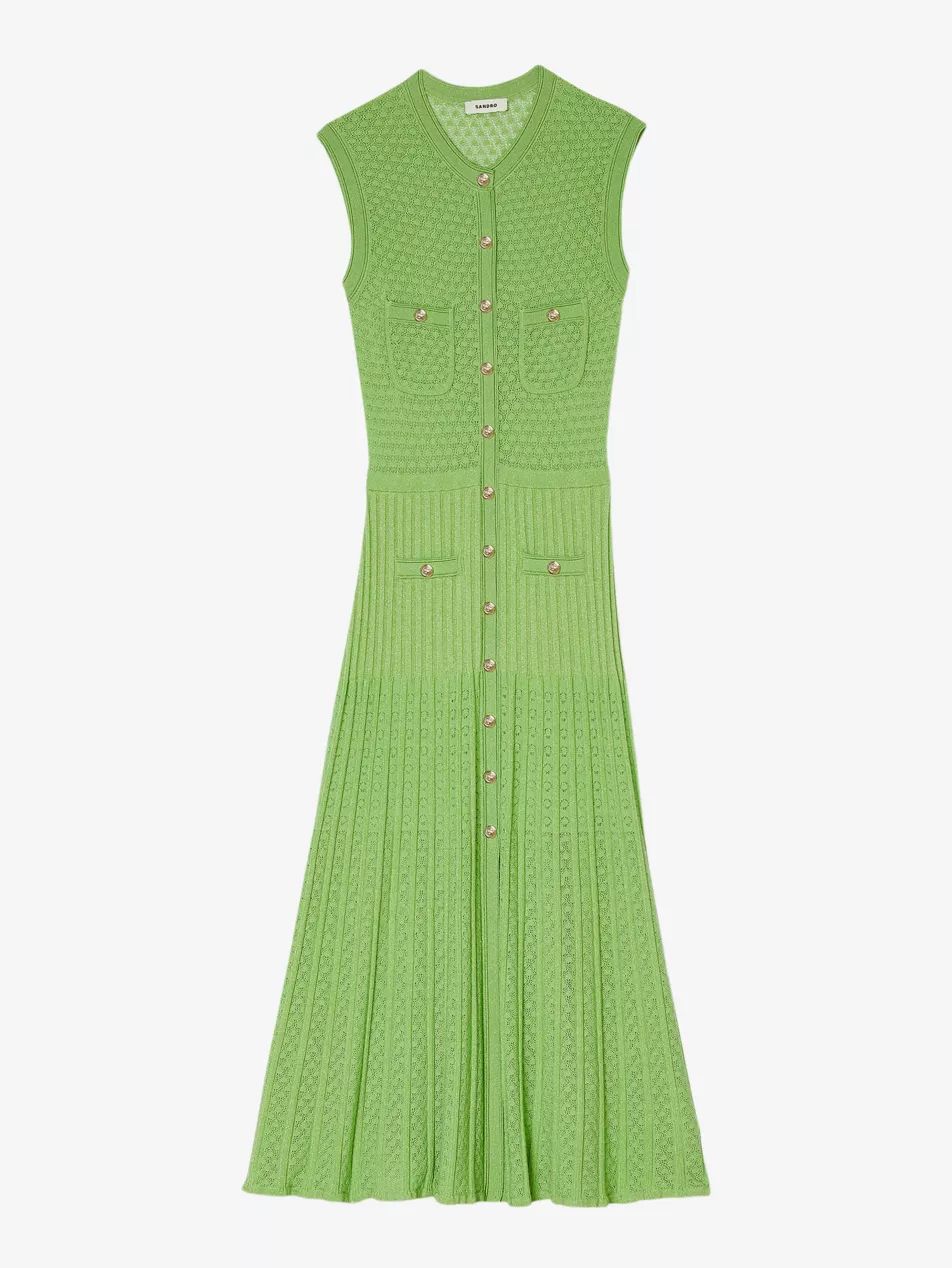 Patch-pocket pleated pointelle-knit midi dress | Selfridges