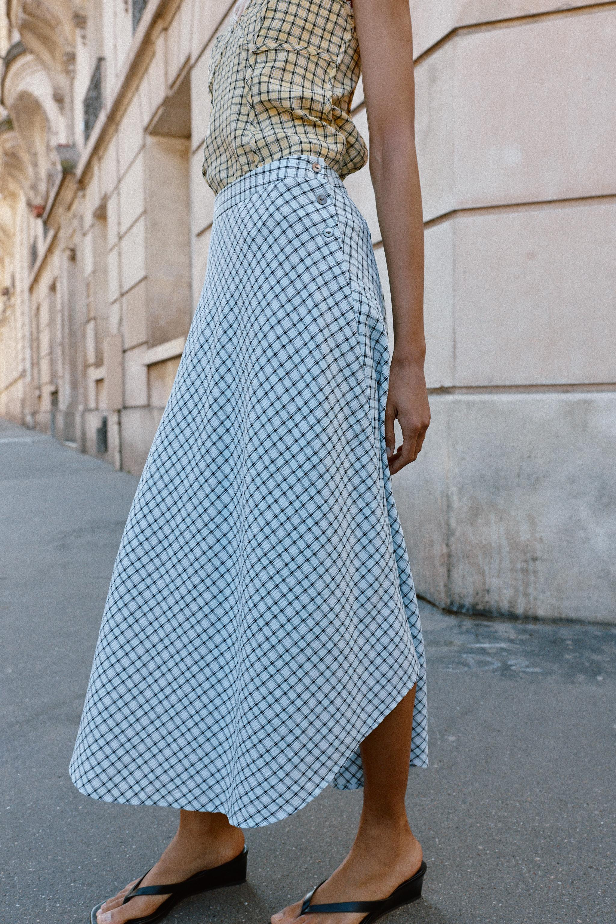 ASYMMETRIC CHECK MIDI SKIRT | Zara UK