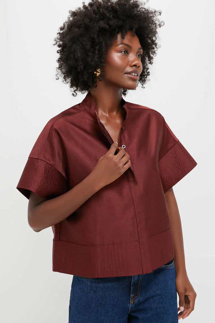 Oxblood Dupioni Trapunto Stitch Sofia Shirt | Tuckernuck (US)