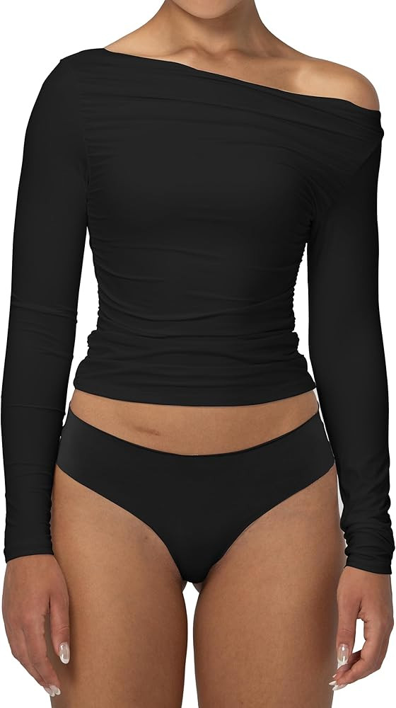 Sunzel Long Sleeve Shirts for Women, Womens Off The Shoulder Tops,Slim Fit Double Lined Top with ... | Amazon (US)