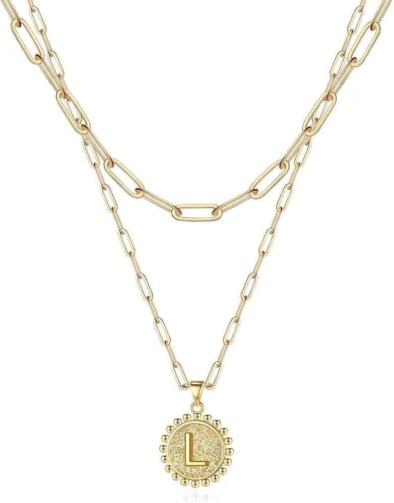 Ursteel Layered Initial Necklaces for Women - 14K Gold Plated Dainty Layering Paperclip Chain Nec... | Amazon (US)