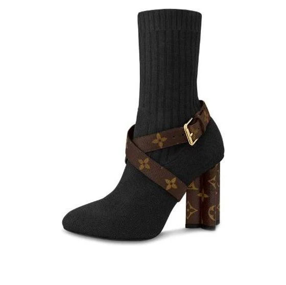 (WMNS) LOUIS VUITTON Silhouette Ankle Boots 'Black with Monogram Heel and Strap' 1A66F8 | KICKS CREW