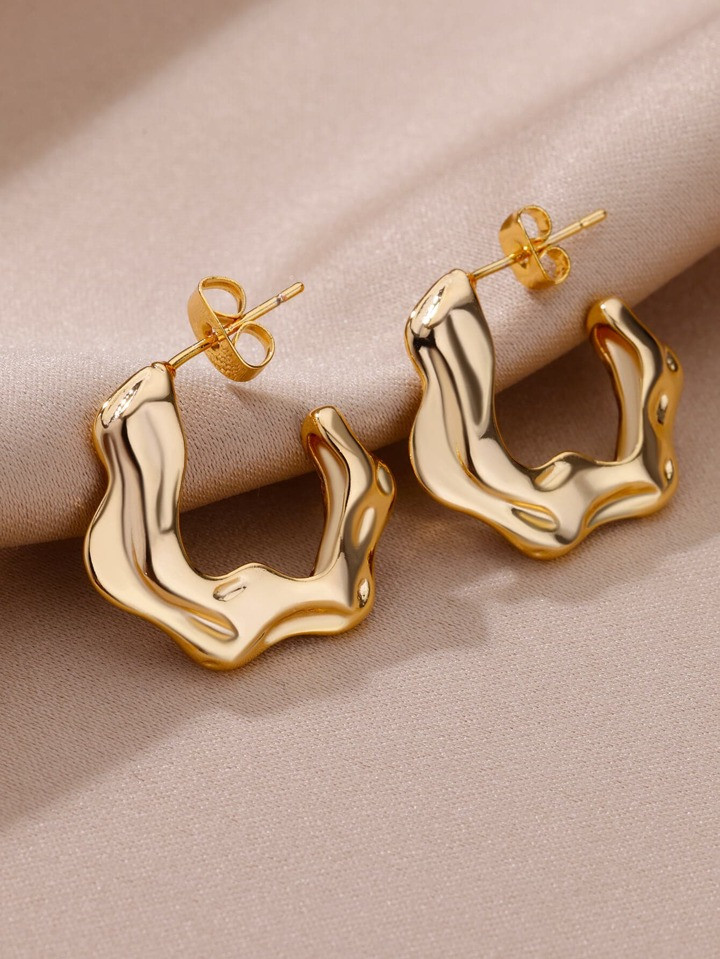 A pair of stainless steel C-shaped wave shaped geometric female fashion personality simple earrin... | SHEIN