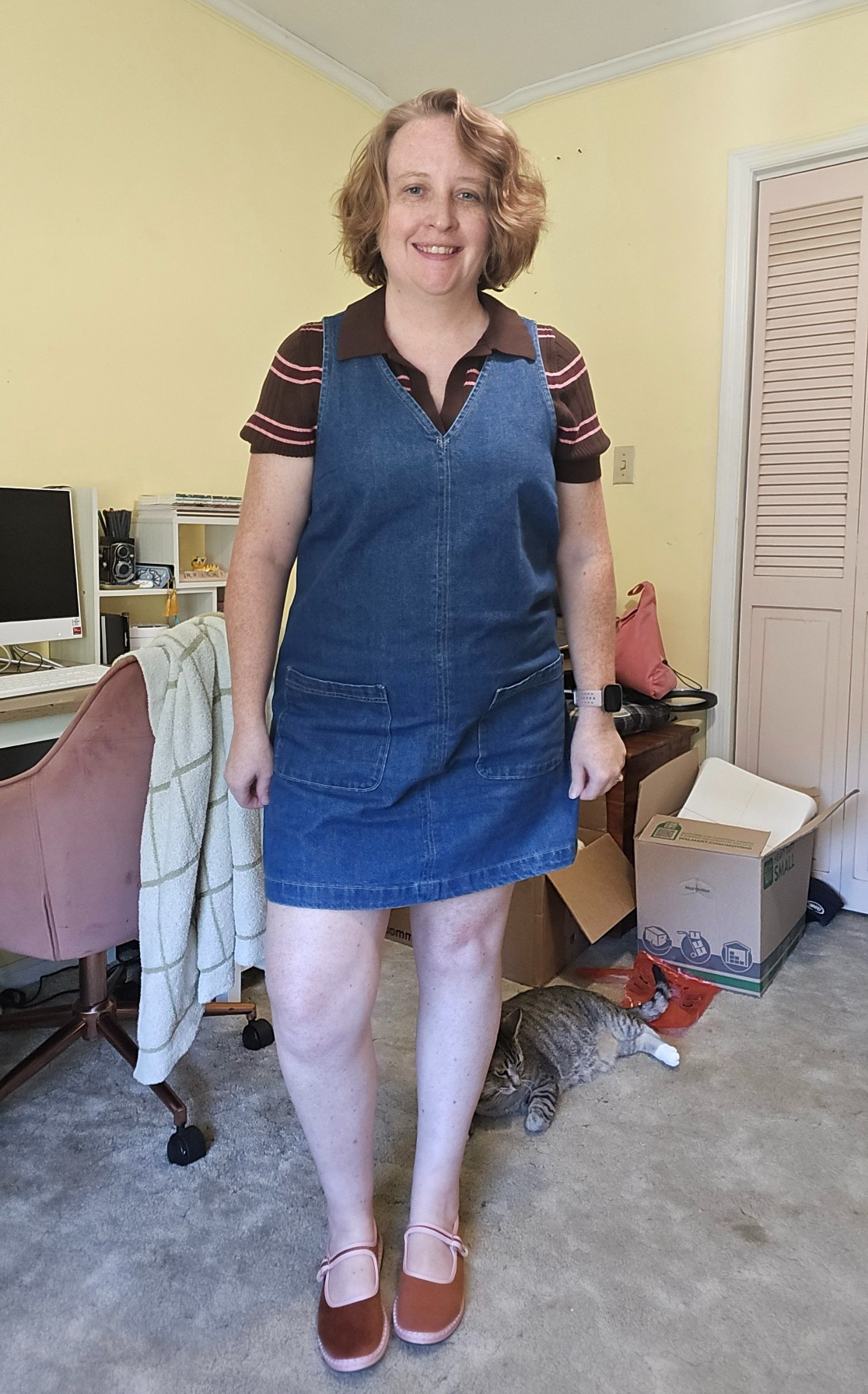This denim jumper is so good y'all. 

 #LTKootd #LTKPetite #LTKWorkwear