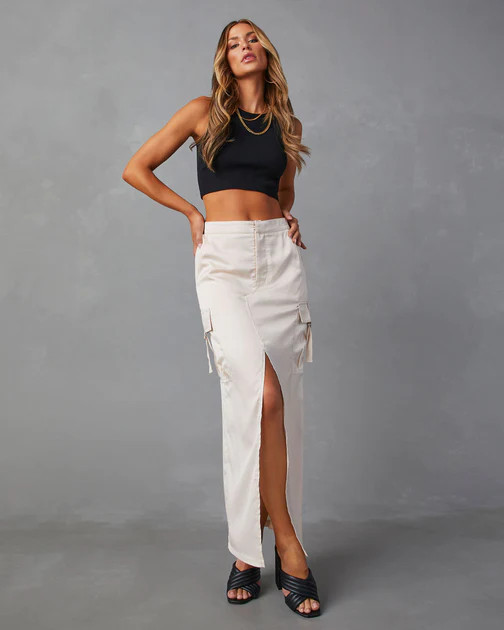 Kelly Cargo Slit Front Midi Skirt - Cream | VICI