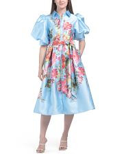 Puff Sleeve Rose Midi Shirt Dress | TJ Maxx