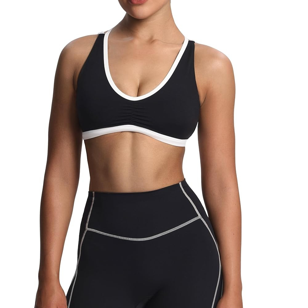 Aoxjox Women's Workout Fitness Rory Ruched Sports Bras Yoga Crop Tank | Amazon (US)
