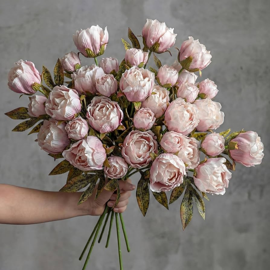 Thiccywoov Faux Silk Peony Artificial Flowers Stem for Vase,12 Pcs,Brownish | Amazon (US)