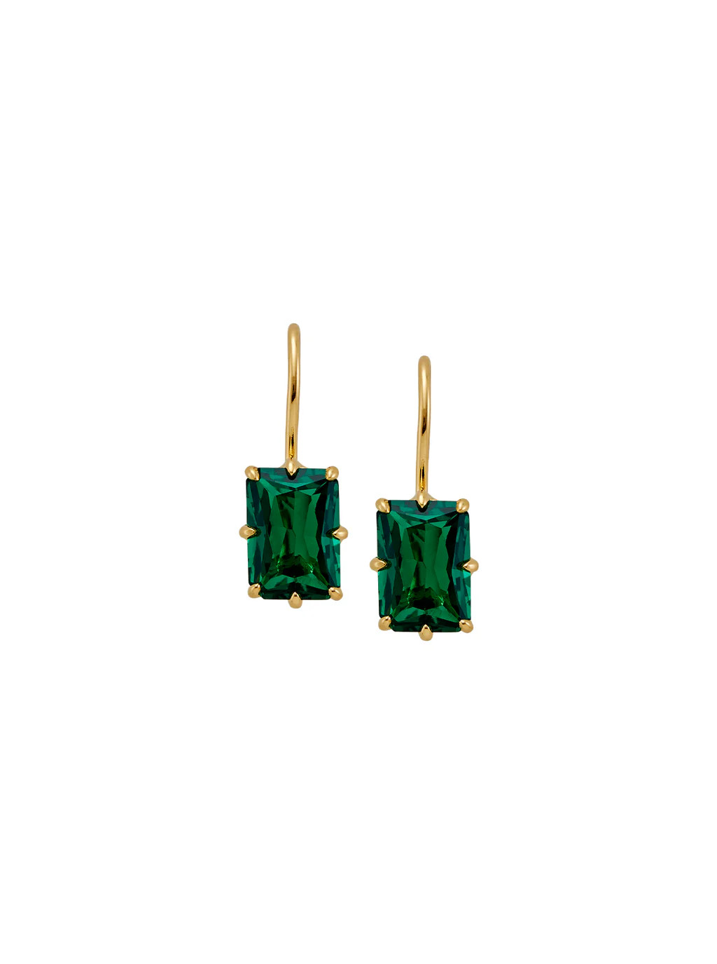 EMILE RADIANT CUT 8-PRONG NANO CRYSTAL EMERALD EARRINGS, GOLD | Dorsey