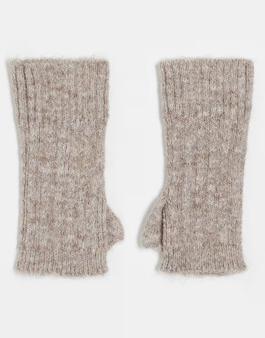 ASOS DESIGN knitted rib palmwarmer in oatmeal-Neutral | ASOS (Global)