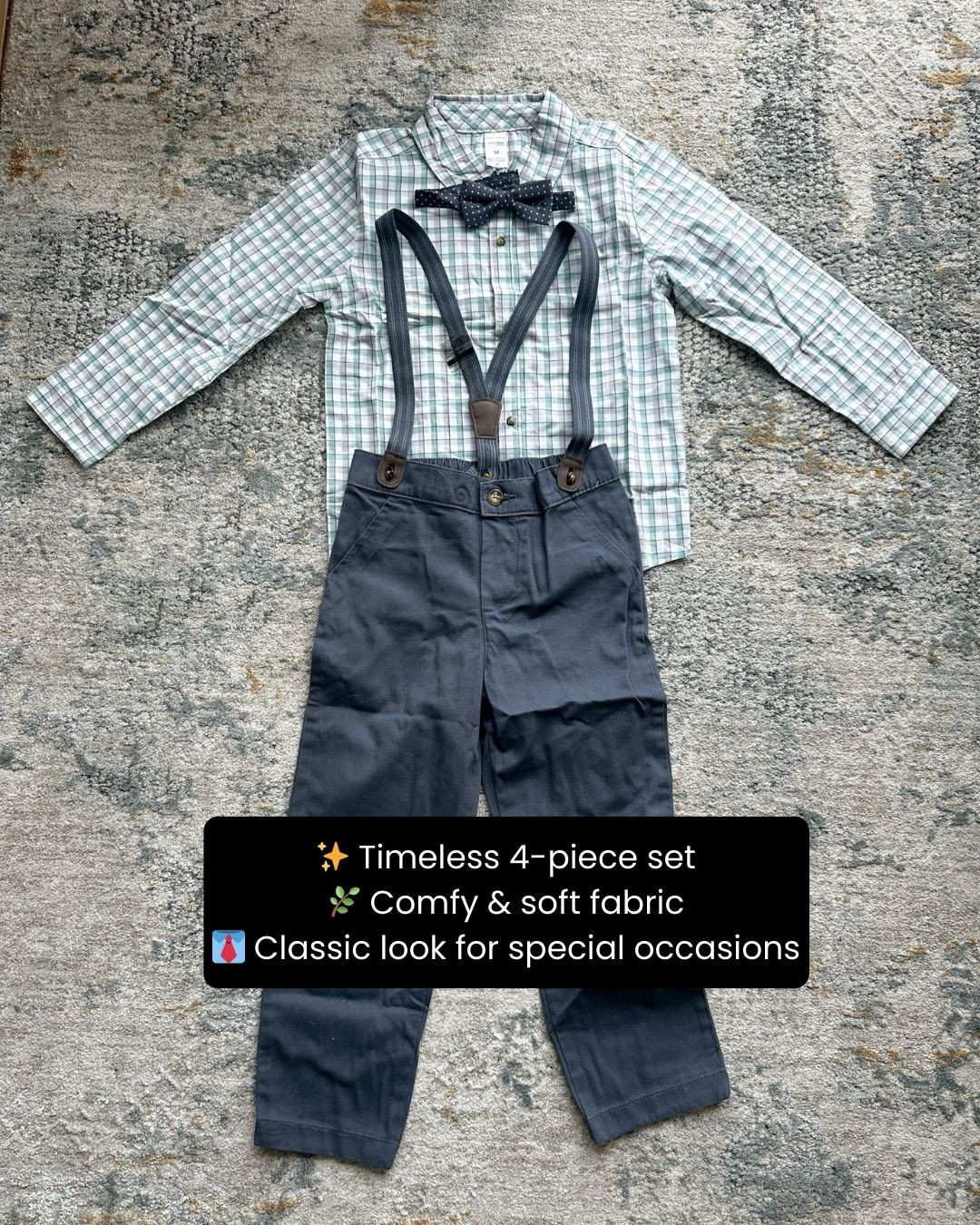 Dress your little gentleman in timeless style 🤵✨ with this 4-piece special occasion outfit set! Featuring a shirt, bow tie, suspenders, and matching pants, it’s perfect for weddings, birthdays, family photos, holidays, and special celebrations 💖📸. Comfortable, charming, and picture-perfect, it helps create memories that will last a lifetime 👀✨. Trust me, this is one outfit everyone will be complimenting 💕

#boysfashion #specialoccasion #kidsfashion #bowtie #suspenders #littlegentleman #familyphotos #formalwear #kidstyle #celebrationready #cuteoutfit #holidaystyle #ltkkids #ltkfinds #musthave #stylishkids #pictureperfect #fashionkids #dressup #specialmoments 

 